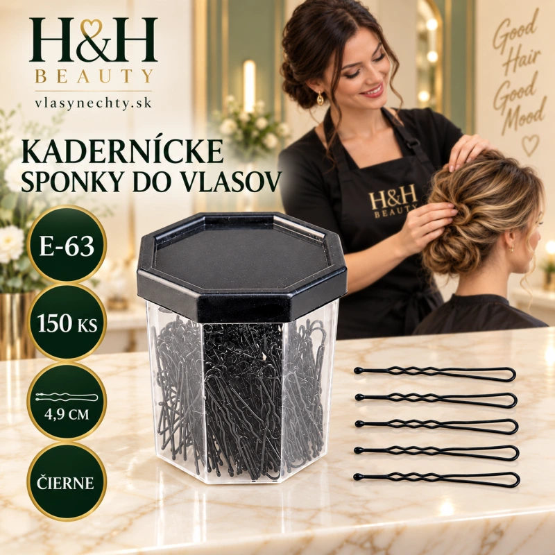KADERNÍCKE SPONKY DO VLASOV E-63 150ks 4,9CM ČIERNE