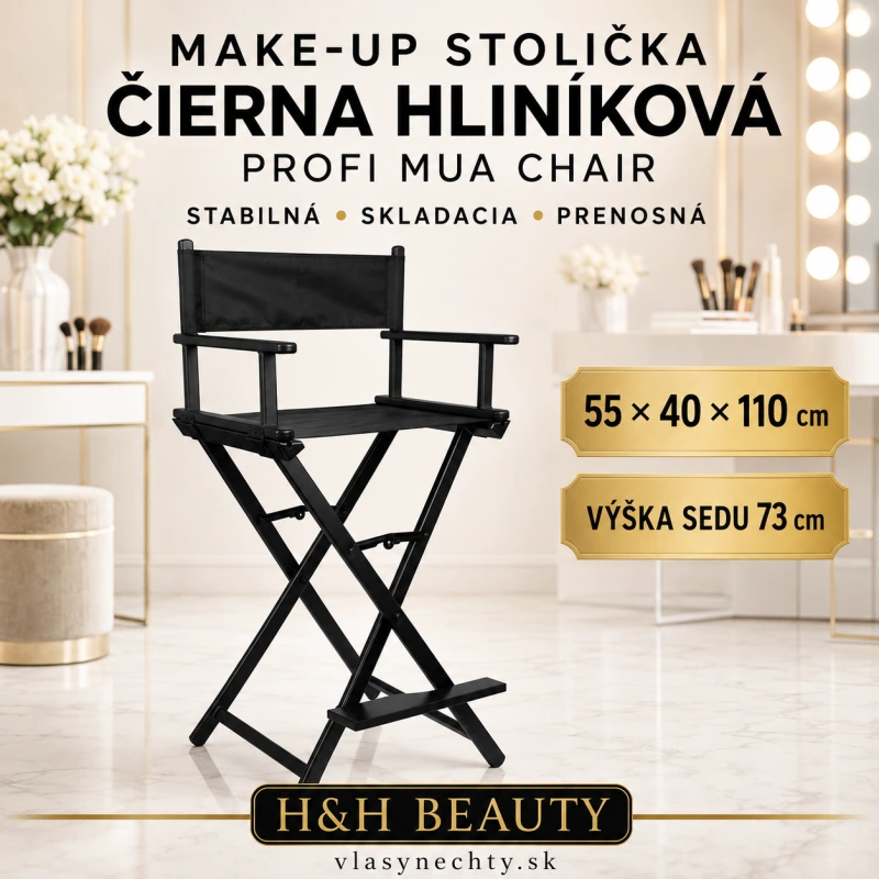 KOZMETICKÉ KRESLO NA LÍČENIE- ČIERNA HLINÍKOVÁ