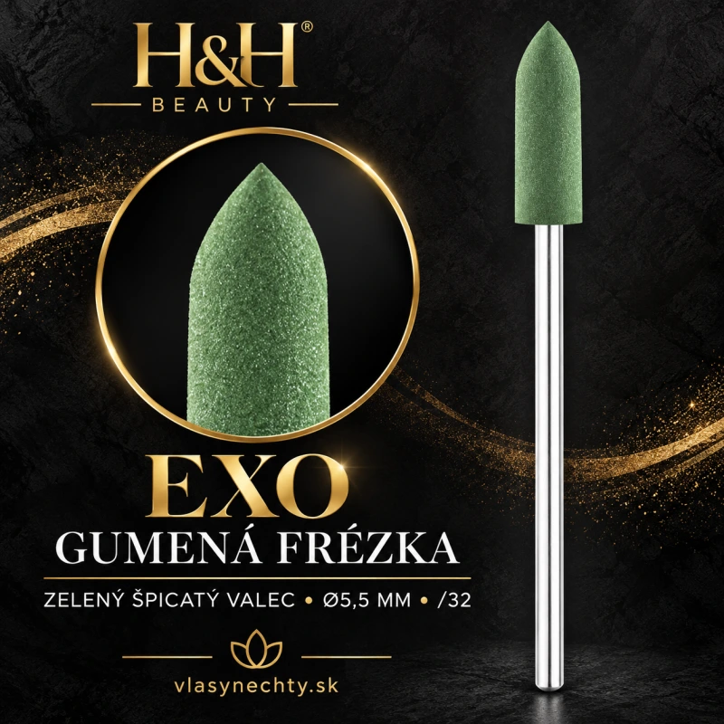 EXO GUMENÁ FRÉZKA NA NECHTY ZELENÝ ŠPICATÝ VÁLEC Ø5,5MM /32