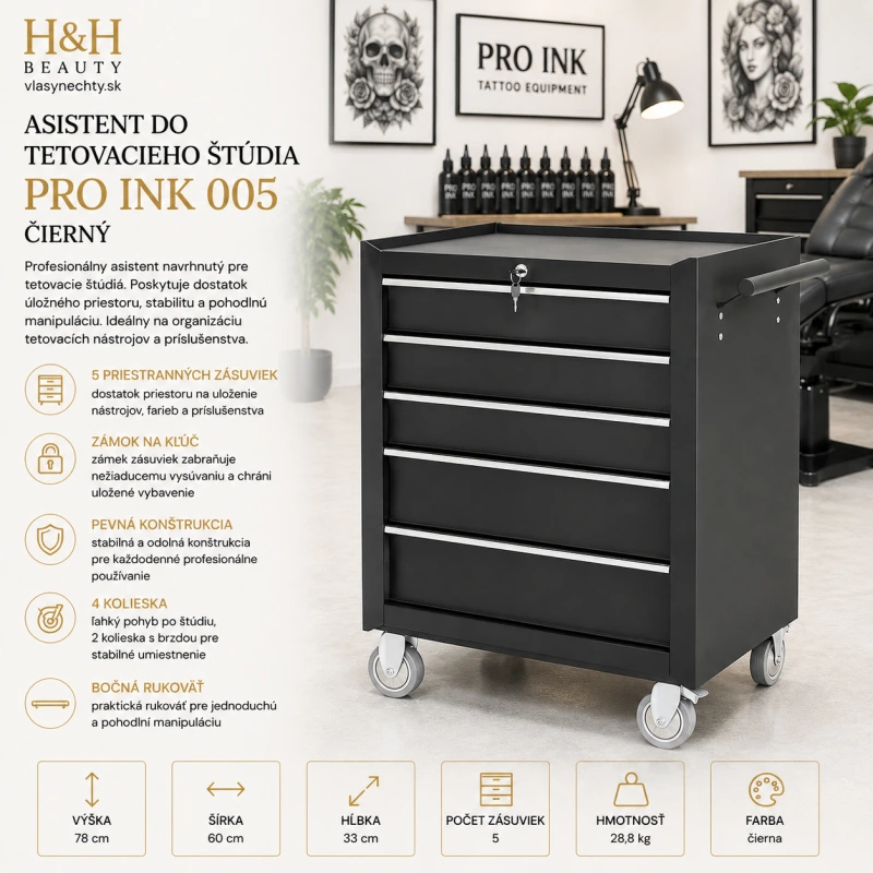 STOLÍK DO TETOVACIEHO ŠTÚDIA PRO INK 005 – čierny