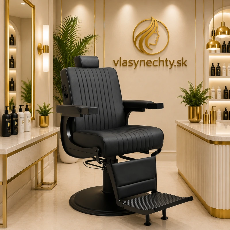 BARBERSKÉ KRESLO Gabbiano Levi, čierne s čiernym rámom, bez prešívania na operadle