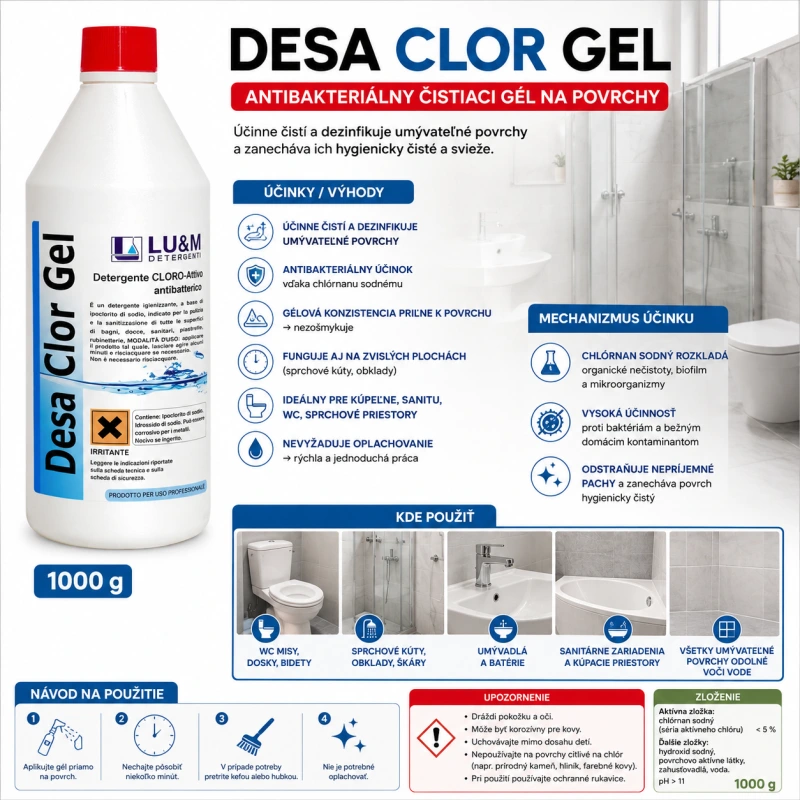 DESA CLOR GEL – ANTIBAKTERIÁLNY ČISTIACI GÉL NA POVRCHY 1000 g