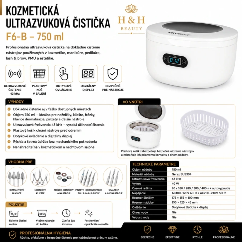 KOZMETICKÁ ULTRAZVUKOVÁ ČISTIČKA F6-B - 750 ML 10