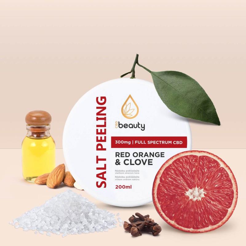 SALT PEELING - red orange & clove (300mg | FULL SPECTRUM CBD), Peeling z Epsomskej soli
