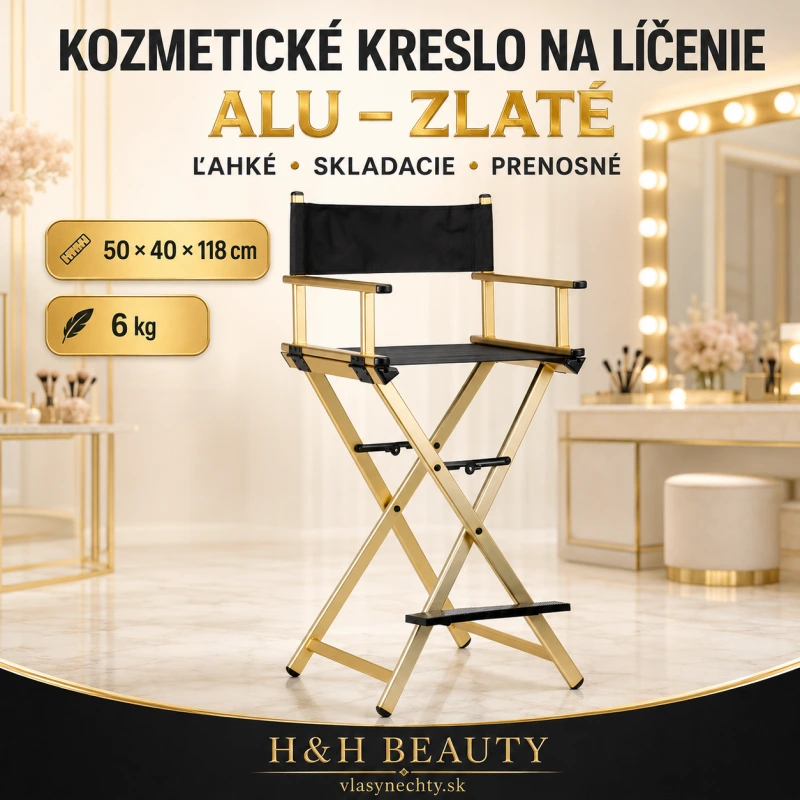 KOZMETICKÉ KRESLO NA LÍČENIE ALU ZLATÉ