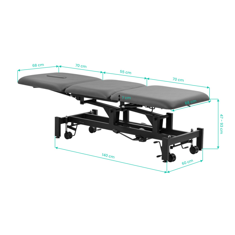 Hydraulický rehabilitačný stôl na masáž a fyzioterapiu Balance Solidum 3 sivý 15