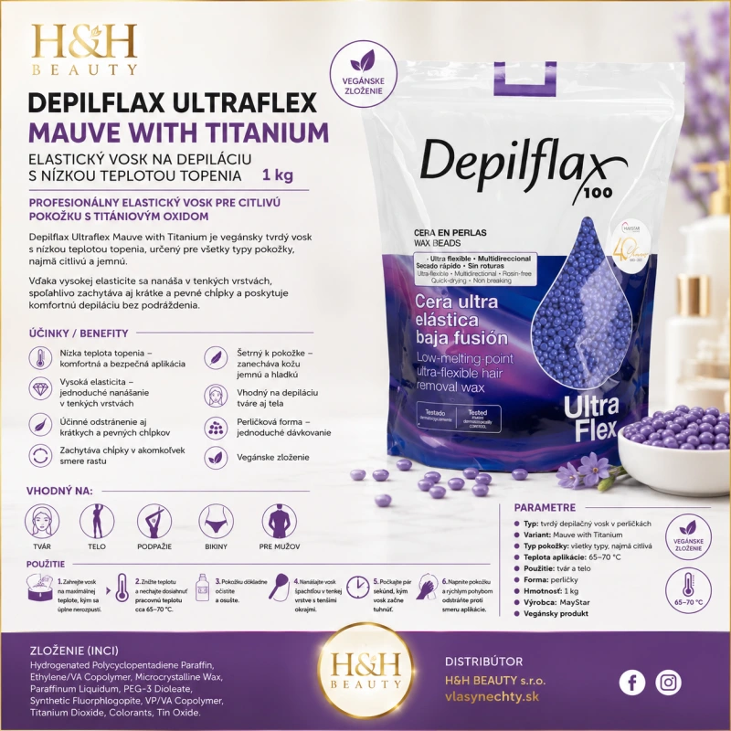 DEPILFL Ultraflex Mauve with Titanium – elastický vosk na depiláciu s nízkou teplotou to