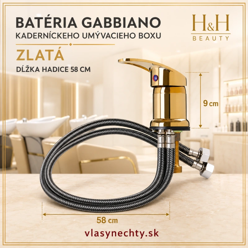 BATÉRIA KADERNÍCKEHO UMÝVACIEHO BOXU – ZLATÁ | GABBIANO - Dĺžka hadice 58 cm
