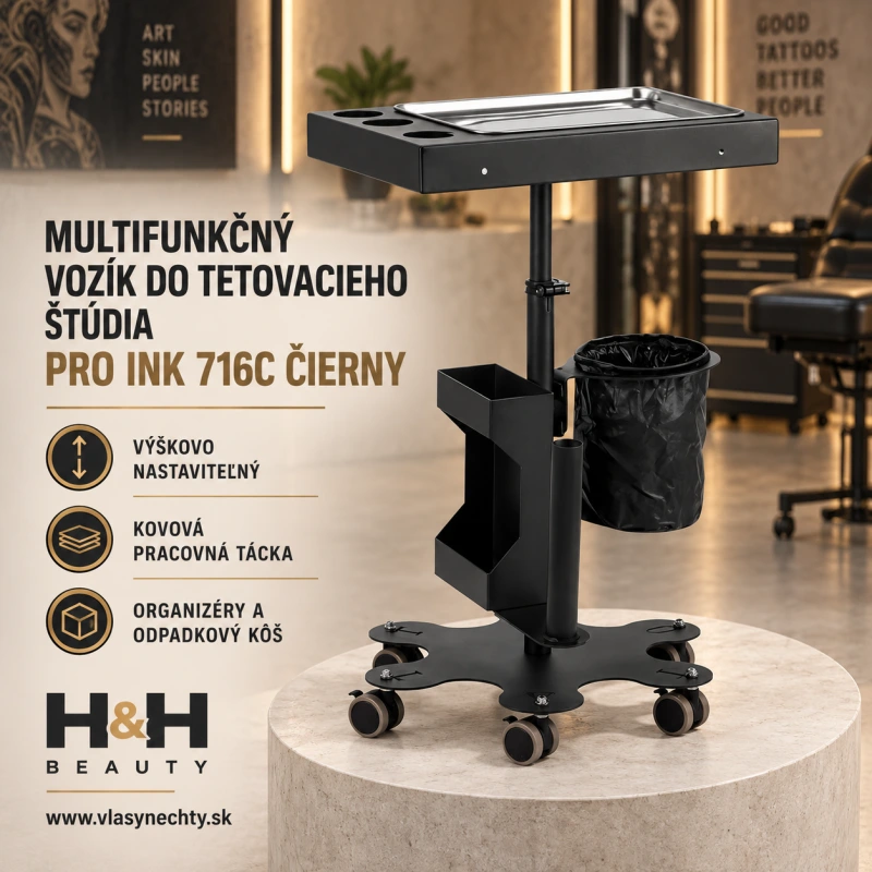MULTIFUNKČNÝ VOZÍK DO TETOVACIEHO ŠTÚDIA PRO INK 716C ČIERNY