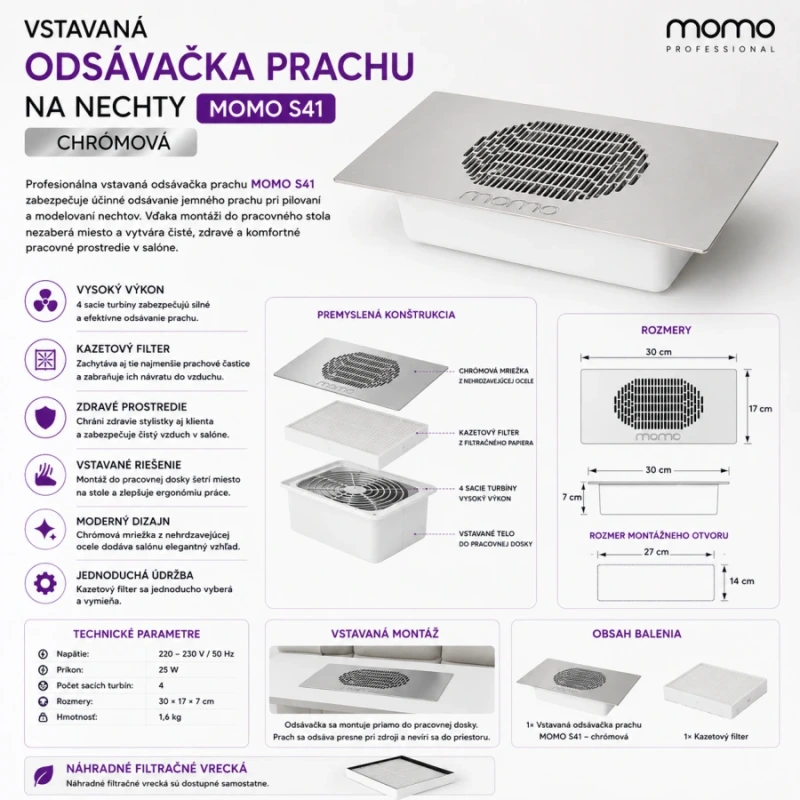 VSTAVANÁ ODSÁVAČKA PRACHU NA NECHTY MOMO S41 CHROMOVÁ 5