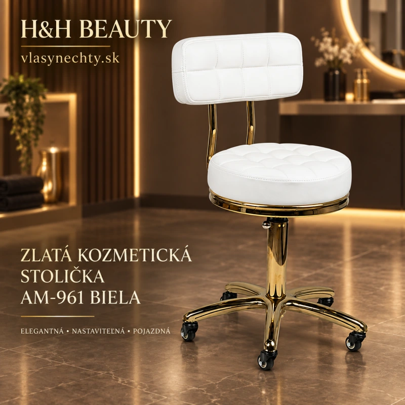 Zlatá kozmetická stolička AM-961 biela
