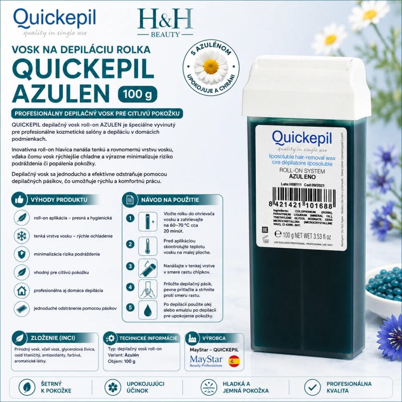 VOSK NA DEPILÁCIU ROLKA QUICKEPIL AZULEN 100 g