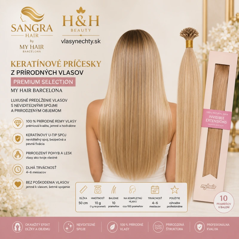 Keratínové príčesky z prírodných vlasov 50 cm – My Hair Barcelona 51 farieb