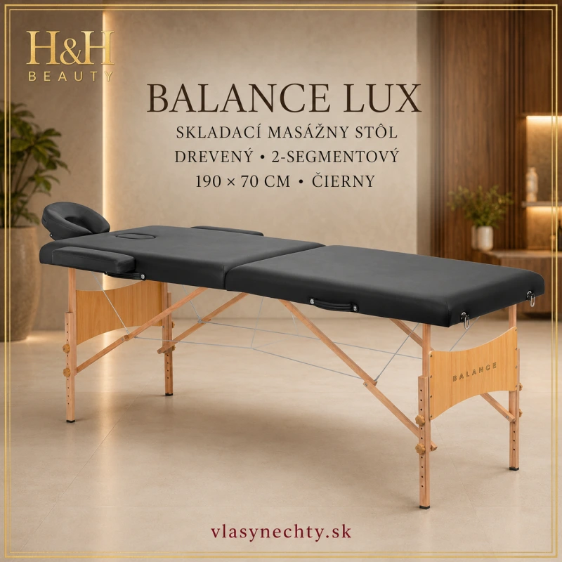 BALANCE LUX – skladací masážny stôl drevený, 2-segmentový, 190×70 cm, čierny