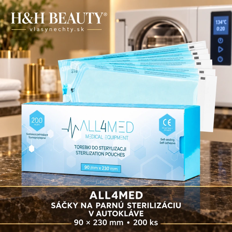ALL4MED SÁČKY NA PARNÚ STERILIZÁCIU V AUTOKLÁVE 90MM X 230 MM 200 Ks