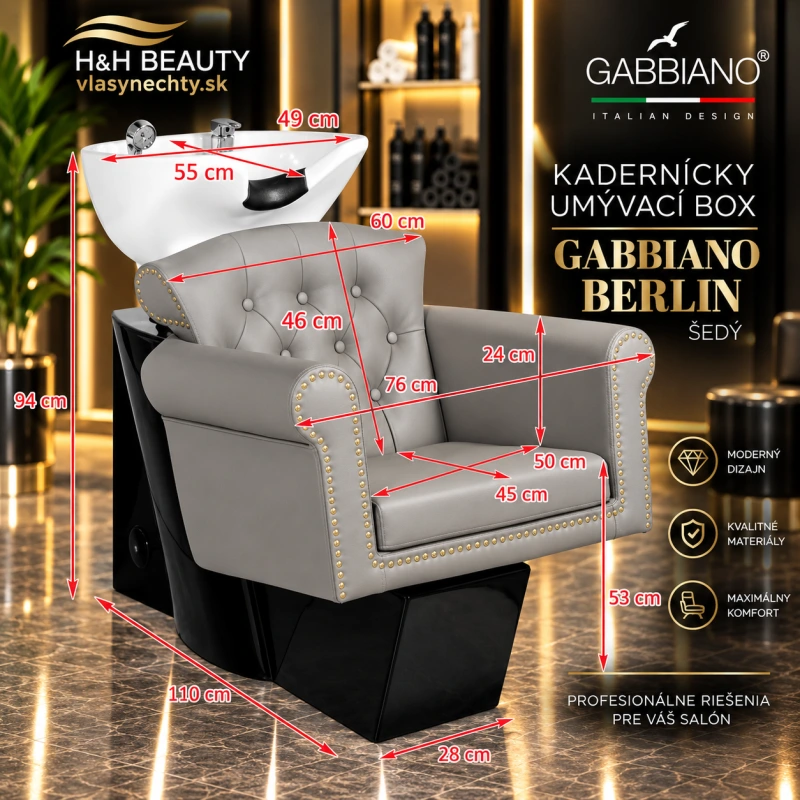 KADERNÍCKY UMÝVACÍ BOX GABBIANO BERLIN ŠEDÝ