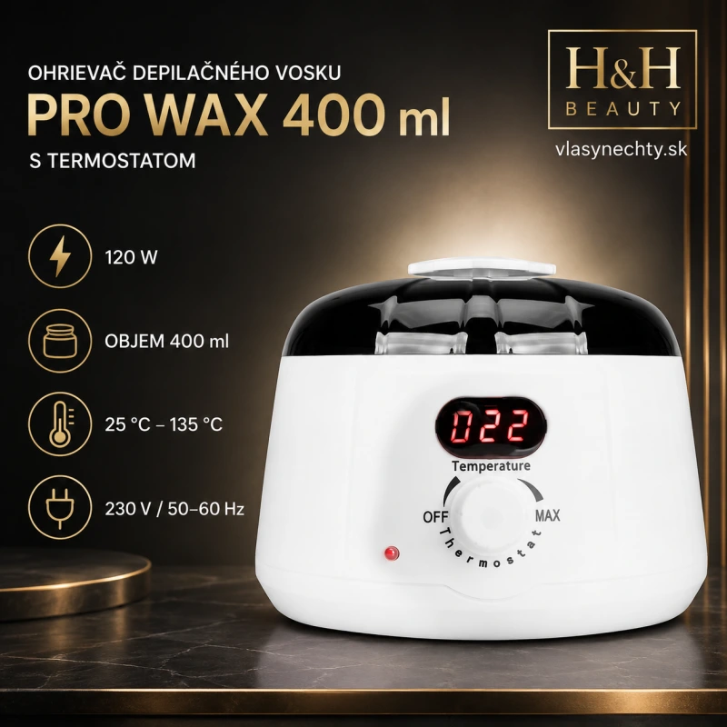OHRIEVAČ DEPILAČNÉHO VOSKU 400ml PRO WAX S TERMOSTATOM , 120W BIELA