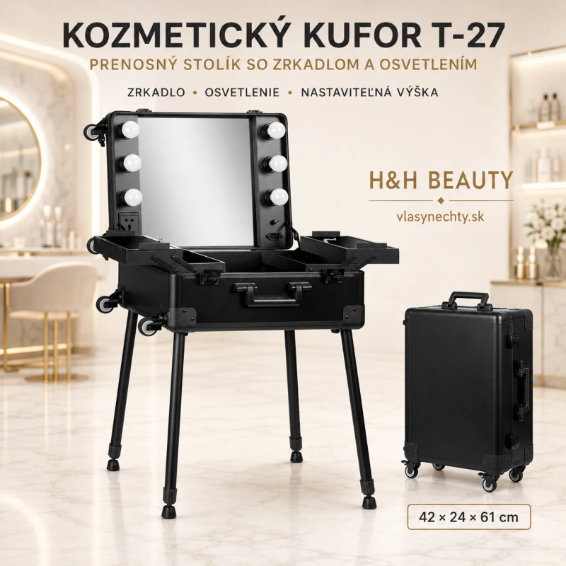 KOZMETICKÝ KUFOR T-27 ČIERNY PRENOSNÝ STOLÍK