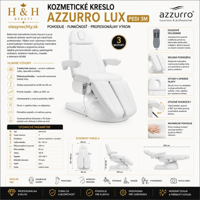Kozmetické kreslo Azzurro Lux pedi 3m biele 19