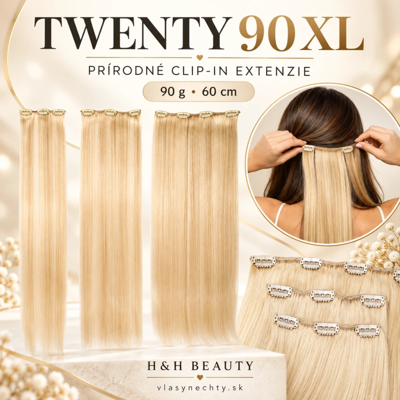 TWENTY 90 XL – Prírodné clip-in extenzie s hmotnosťou 90 g a dĺžkou 60 cm