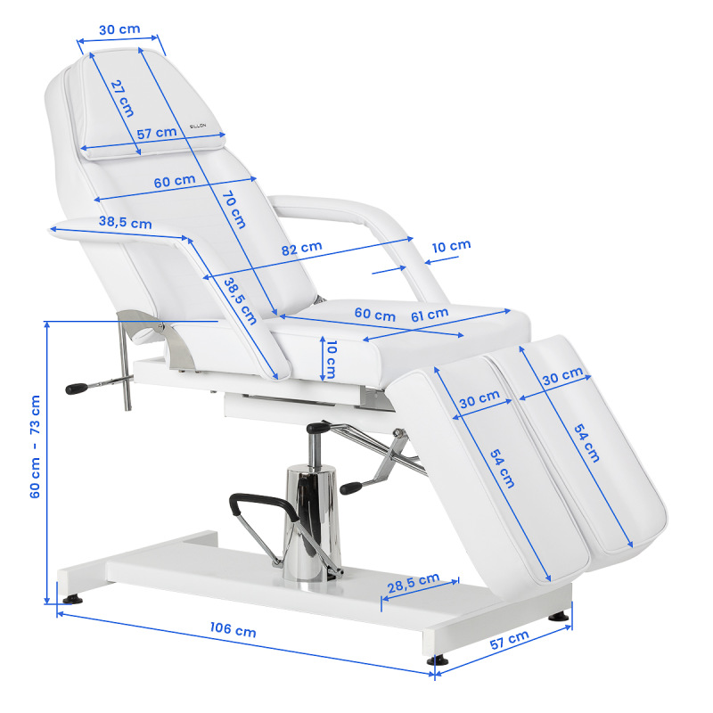 Hydraulické kozmetické kreslo na pedikúru Sillon 210 s kolískom a deliteľnou opierkou na n 17