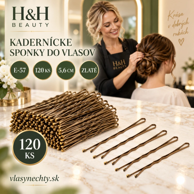 KADERNÍCKE SPONKY DO VLASOV E-57 120 KS 5,6CM ZLATÉ