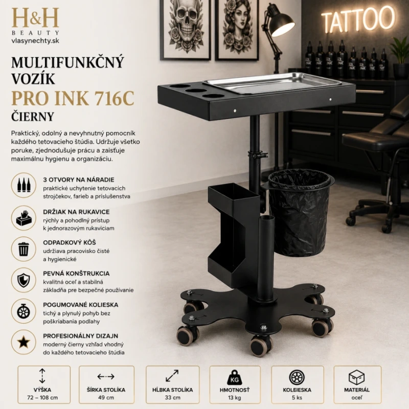 MULTIFUNKČNÝ VOZÍK DO TETOVACIEHO ŠTÚDIA PRO INK 716C ČIERNY 8