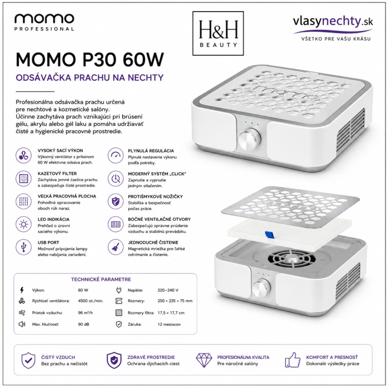MOMO P30 60W – Odsávačka prachu na nechty biela