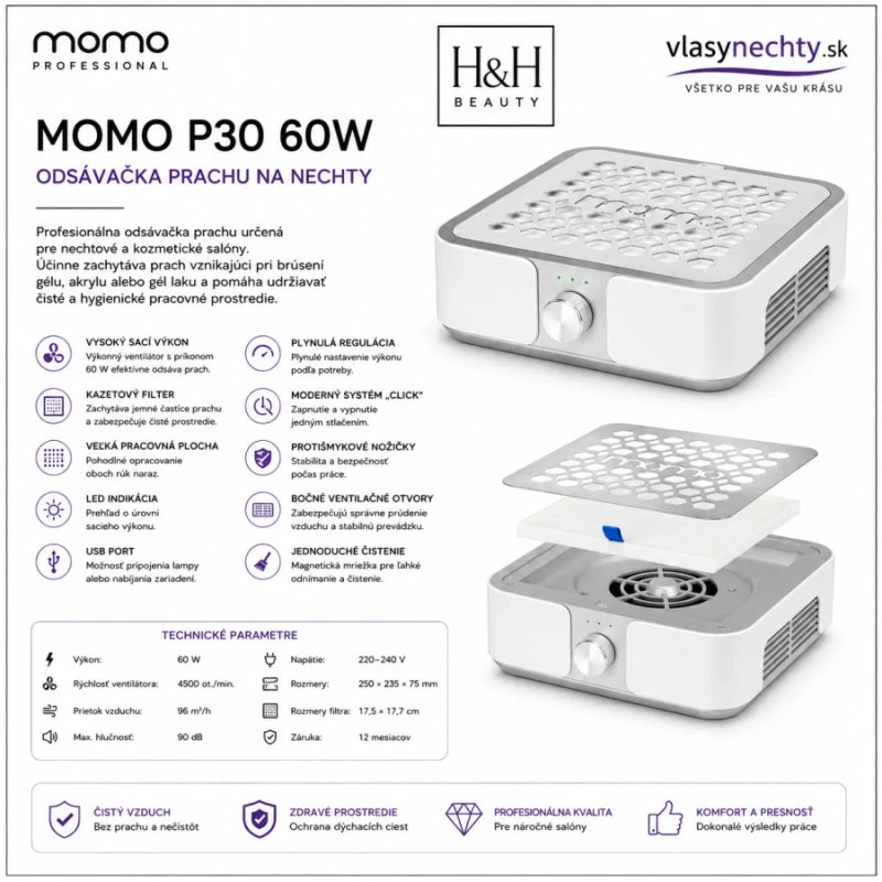 MOMO P30 60W – Odsávačka prachu na nechty biela 10
