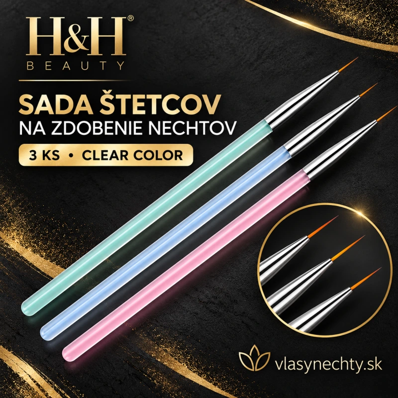 Sada štetcov na zdobenie nechtov 3 ks clear color