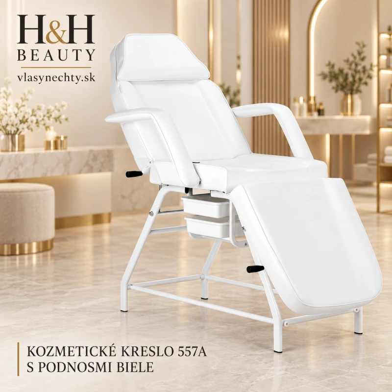 Kozmetické kreslo 557A s podnosmi biele