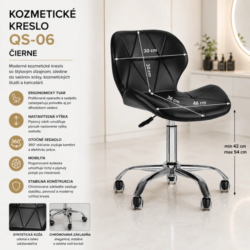 KOZMETICKÉ KRESLO QS-06 čierne 7