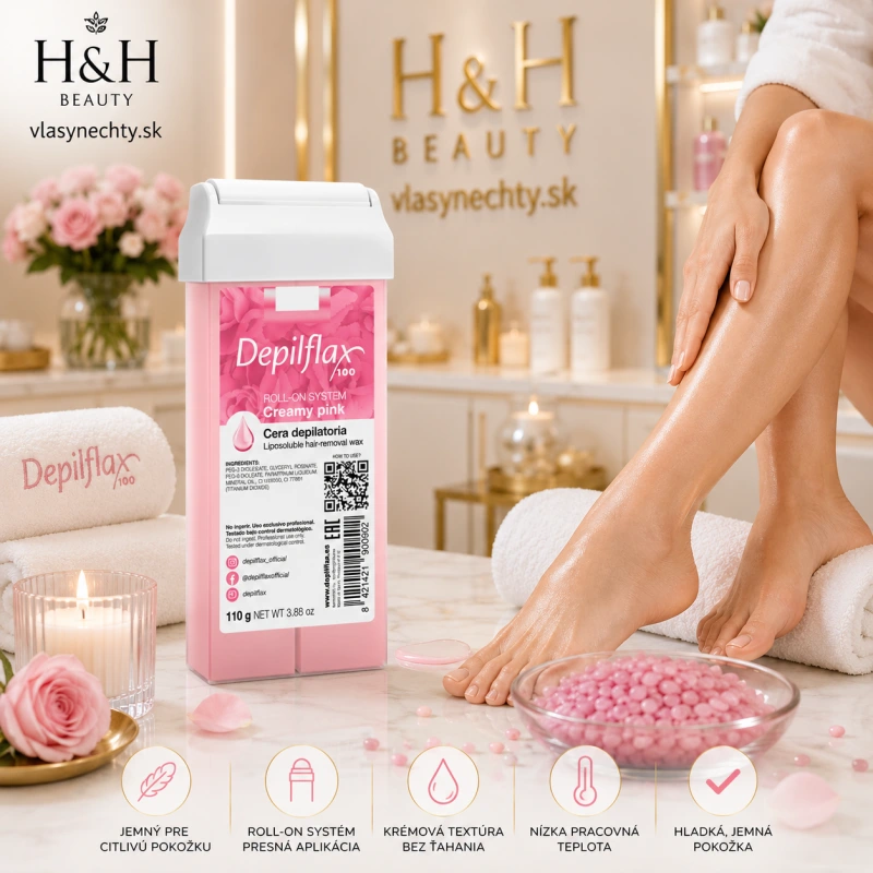 Depilflax 100 Creamy Pink – roll-on vosk na depiláciu 110 g