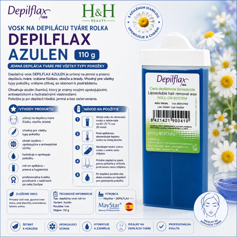 VOSK NA DEPILÁCIU TVÁRE ROLKA DEPIFLAX AZULEN 110 g