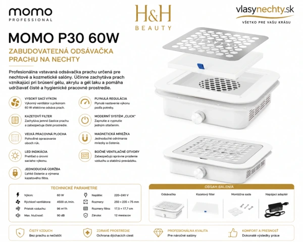 MOMO P30 60W – Zabudovateľná odsávačka prachu na nechty biela 13