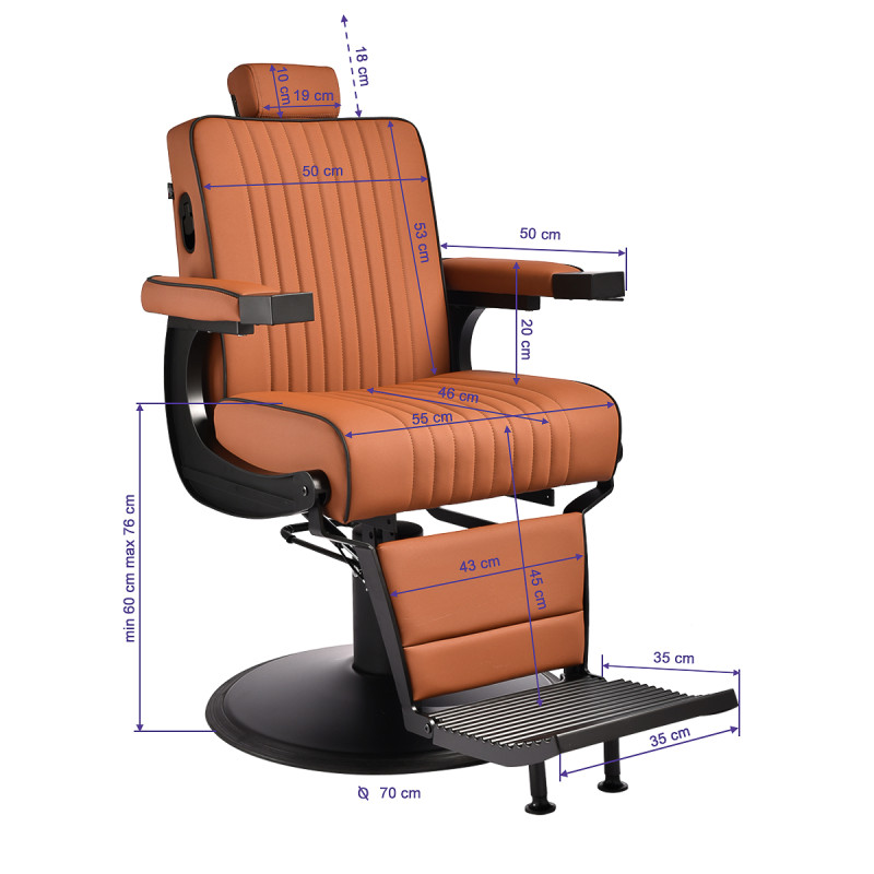 Barberskekreslo Gabbiano Levi, hnedé s čiernym rámom, bez prešívania na operadle 13