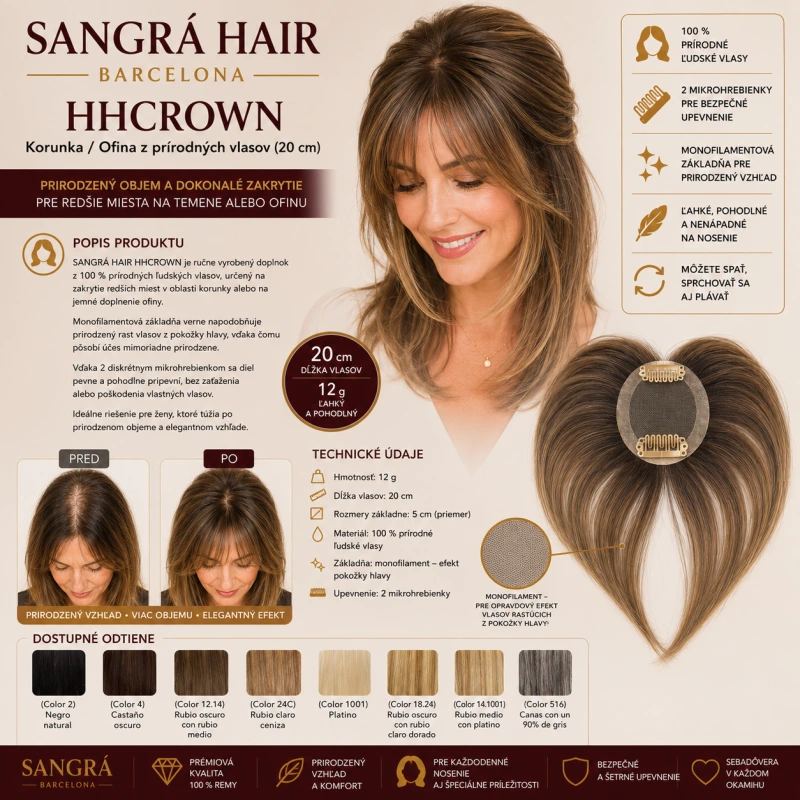 SANGRÁ HAIR – HHCROWN Korunka / Ofina z prírodných vlasov s monofilamentom a clip systémom