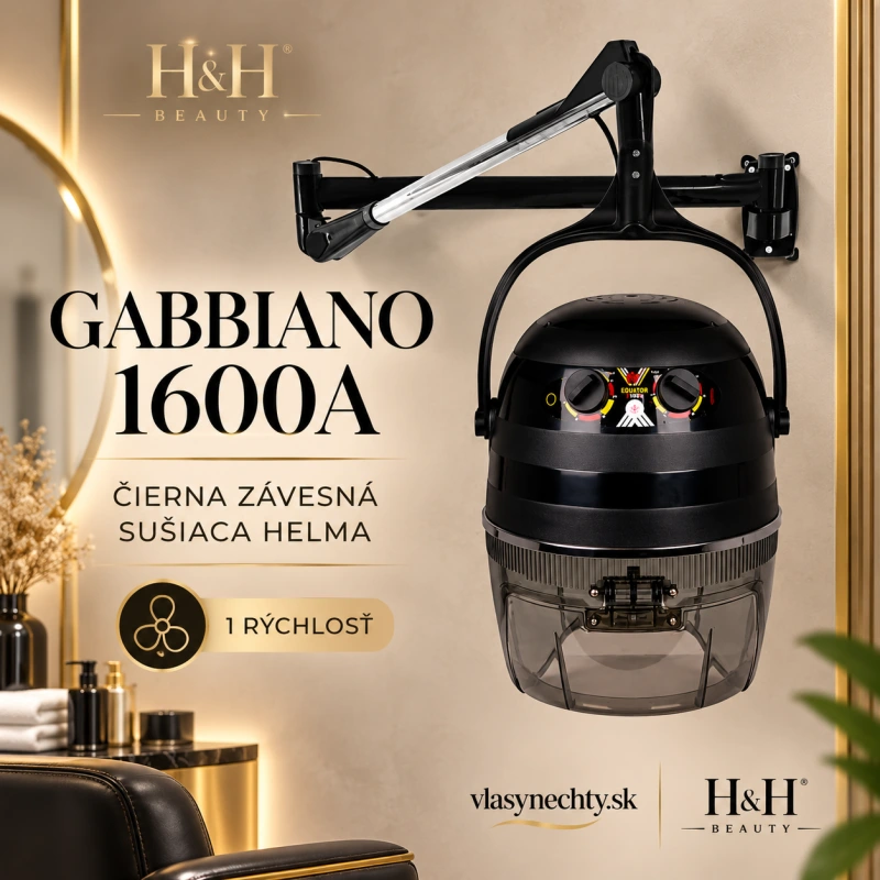 KADERNÍCKA SUŠIACA HELMA NA VLASY VISIACA GABBIANO 1600A JEDNA RÝCHLOSŤ čierna