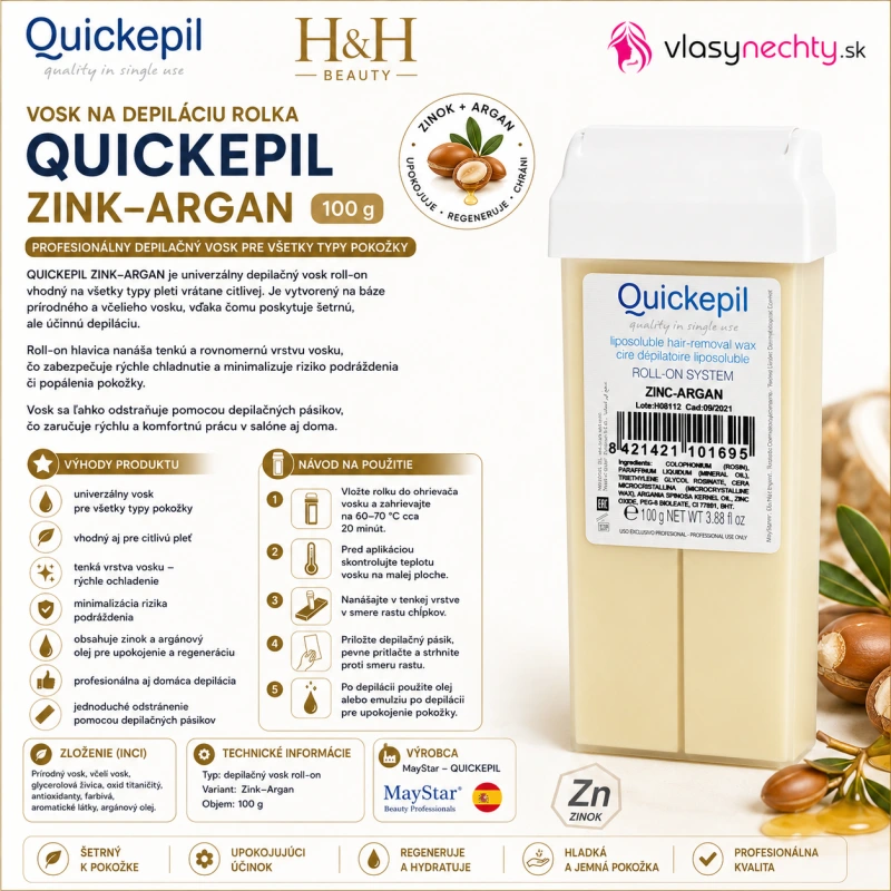 VOSK NA DEPILÁCIU ROLKA QUICKEPIL ZINK-ARGAN 100 g