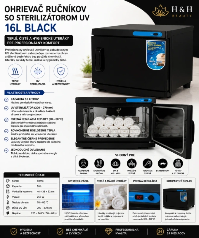 OHRIEVAČ RUČNÍKOV S STERILIZÁTOROM UV 16L BLACK 7