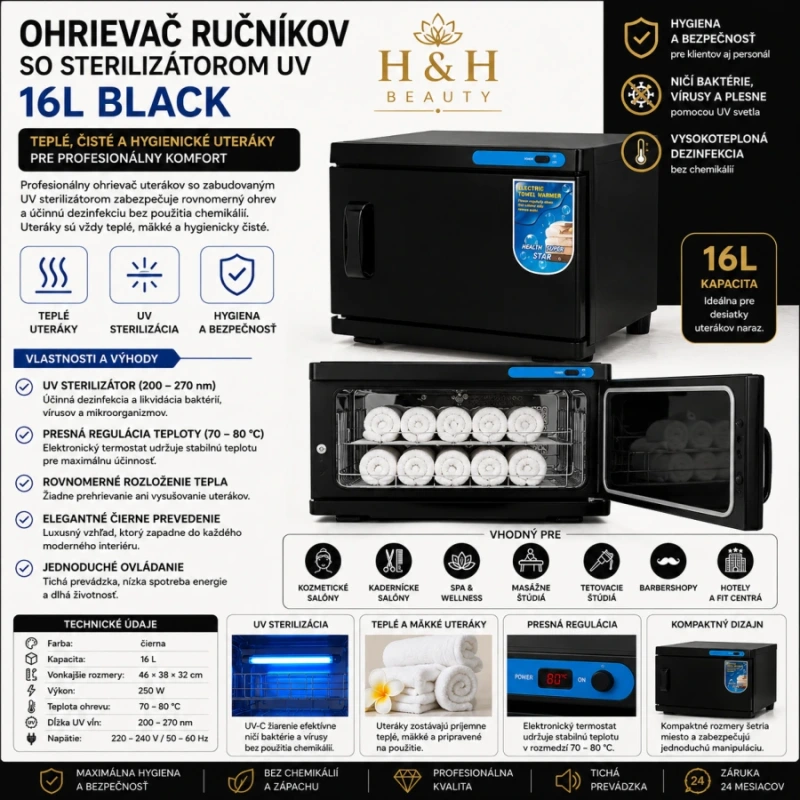 OHRIEVAČ RUČNÍKOV S STERILIZÁTOROM UV 16L BLACK 8