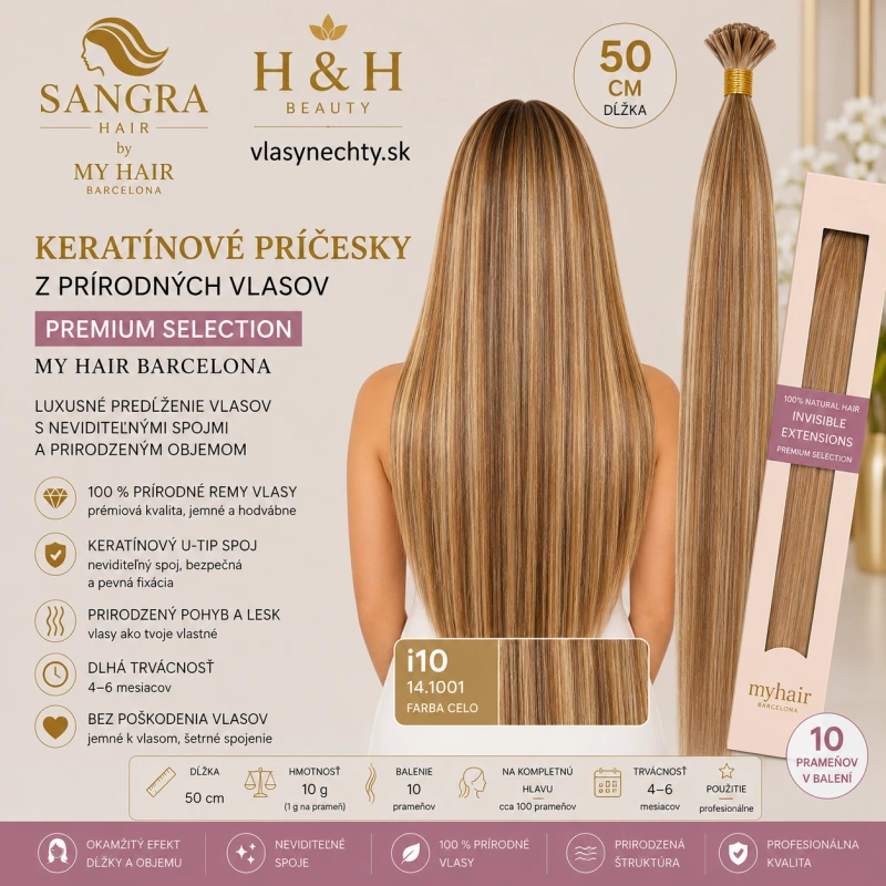 i10 Keratínové príčesky z prírodných vlasov 50 cm – My Hair Barcelona FARBA 18.24