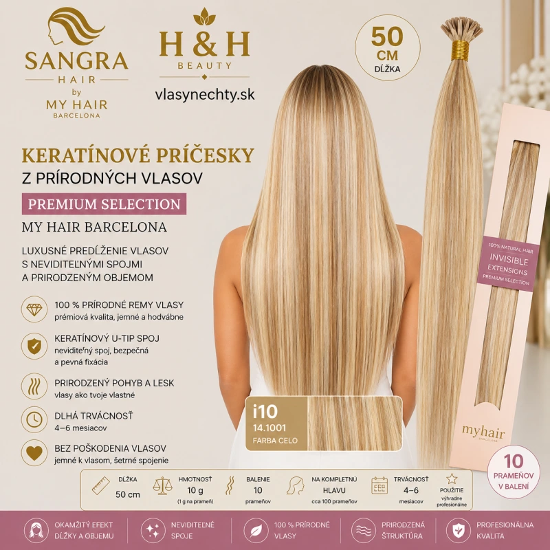 i10 Keratínové príčesky z prírodných vlasov 50 cm – My Hair Barcelona FARBA 14.1001