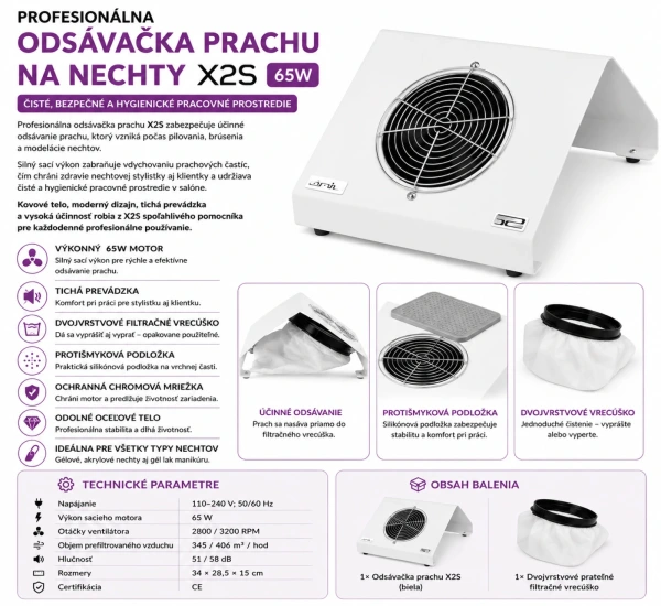 PROFESIONÁLNA ODSÁVAČKA PRACHU NA NECHTY X2S 65W BIELA 5