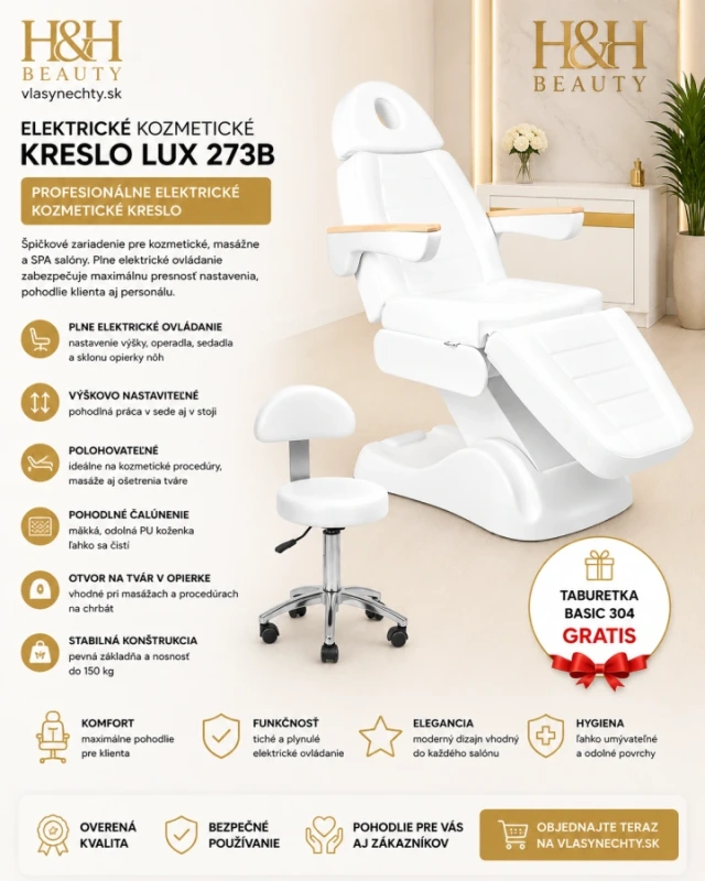 ELEKTRICKÉ KOZMETICKÉ KRESLO LUX 273B BIELE + TABURETKA 304 BASIC GRATIS 11