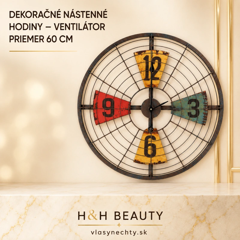 Dekoračné nástenné hodiny – ventilátor (príemer 60 cm)