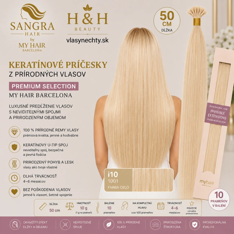 i10 Keratínové príčesky z prírodných vlasov 50 cm – My Hair Barcelona FARBA 1001