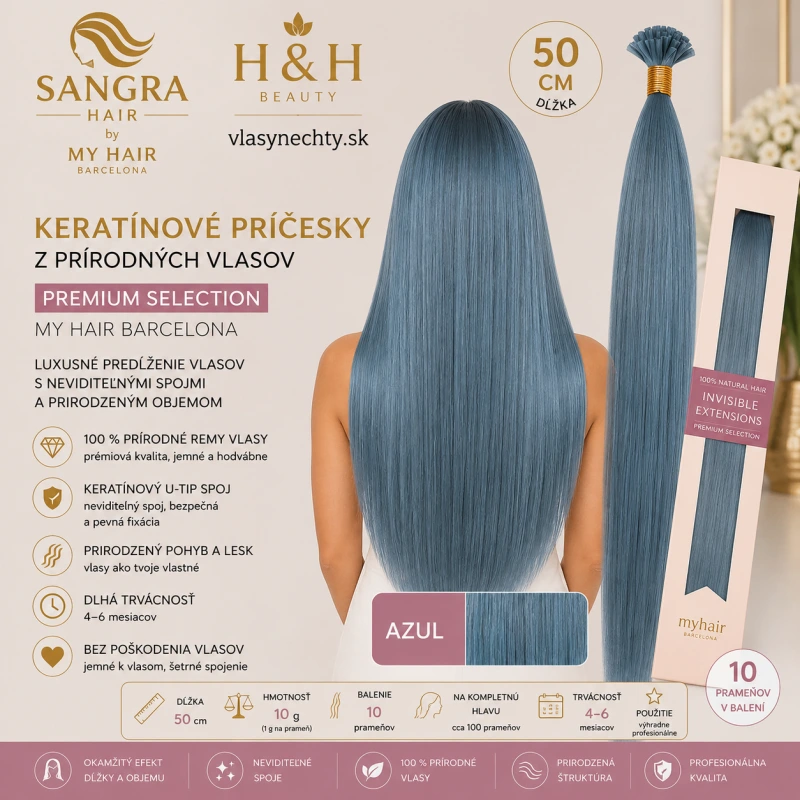 C10 Keratínové príčesky z prírodných vlasov 50 cm – My Hair Barcelona FARBA TURQ