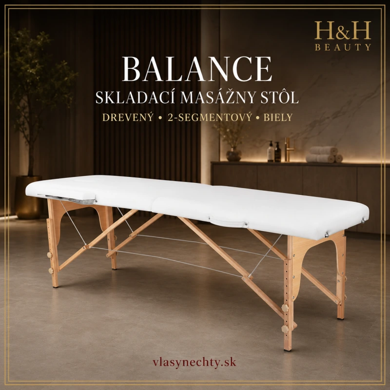 BALANCE-skladací masážny stôl drevený 2 segmentový biely