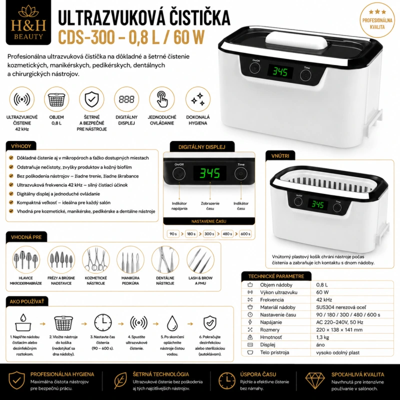 ULTRAZVUKOVÁ ČISTIČKA CDS-300 obj. 0,8L 60W